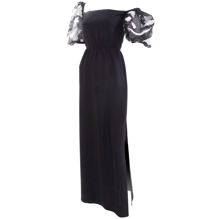 Vintage Scherrer Boutique Maxi Dress with Organza Applique Sleeves  For Sale