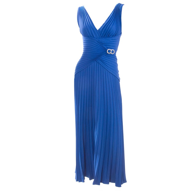 Vintage Loris Azzaro Royal Blue Evening Gown For Sale