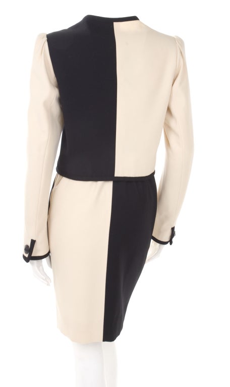 1980 Yves Saint Laurent Black and Creme Suit at 1stdibs