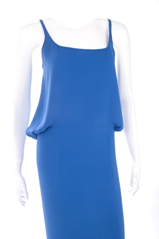 Women's 1983 Vintage Galanos Royal Blue Silk Evening Dress For Sale