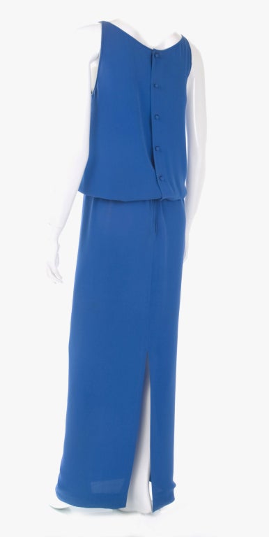 1983 Vintage Galanos Royal Blue Silk Evening Dress For Sale 1