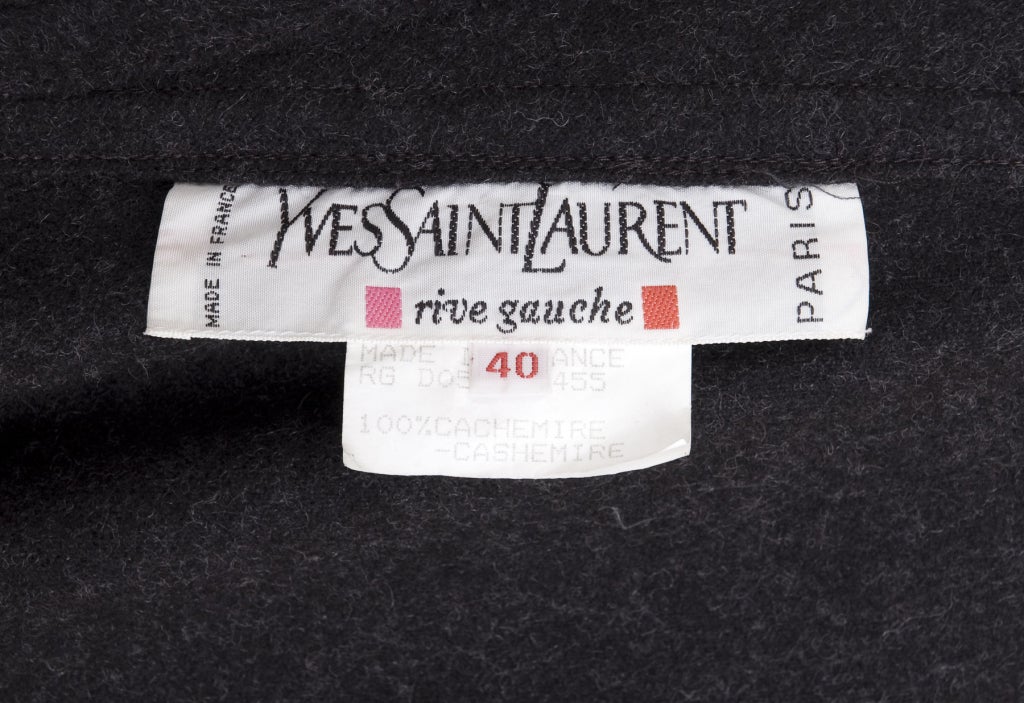 Vintage 80s Yves Saint Laurent 100% Cashmere Cape in Dark Charcoal For Sale 2