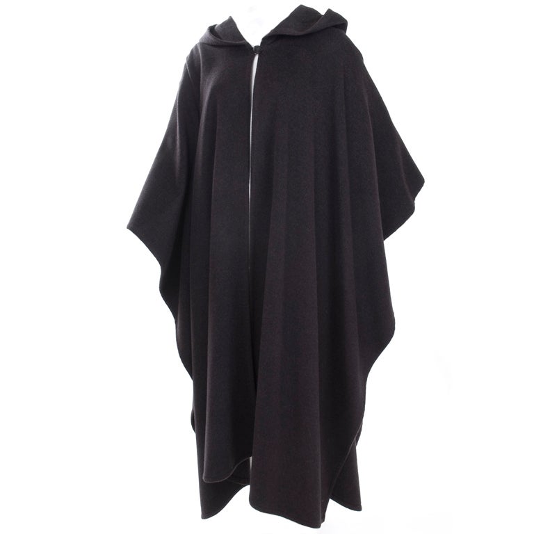 Vintage 80s Yves Saint Laurent 100% Cashmere Cape in Dark Charcoal For Sale