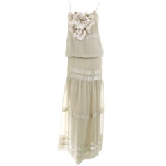 70's Chloe Silk Evening Dress Pale Sage Green with Large Flower