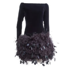 1988 Yves Saint Laurent Velvet Dress with Feathers