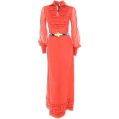 70's Ted Lapidus Red Batiste Maxi Dress