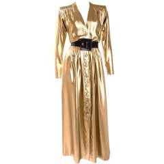 1986 Yves Saint Laurent Gold Lame Evening Dress at 1stDibs | gold ysl dress