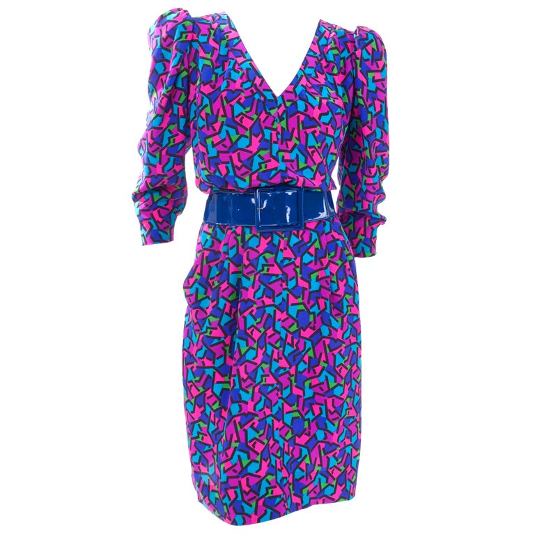 90's Yves Saint Laurent Silk Dress and Belt For Sale