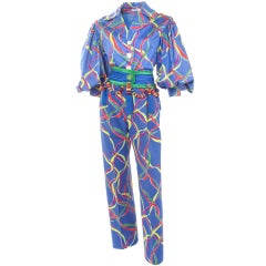 Yves Saint Laurent Pants Blouse Ensemble with Belt