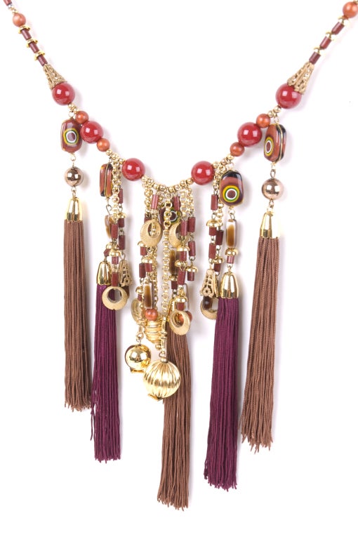 Women's Vintage 80's Scherrer Necklace with Beats and Tassels For Sale