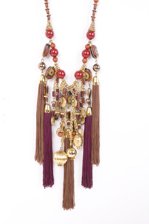 Vintage 80's Scherrer Necklace with Beats and Tassels For Sale 1