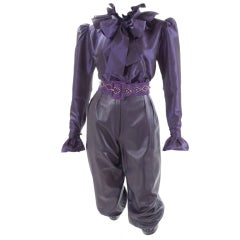 Yves Saint Laurent Leather Knee Breeches, Silk Blouse and Belt 2