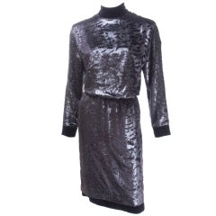 80's Scherrer Boutique Dress in Black Metallic Velvet with Leopard Pattern 10
