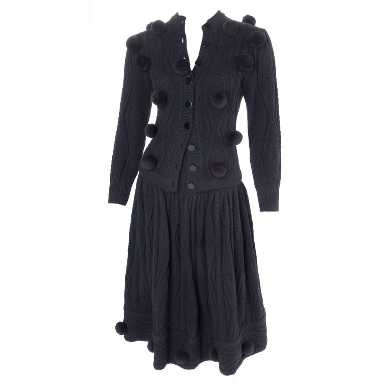 Yves Saint Laurent Wool Knitted Suit With Ponpons at 1stdibs
