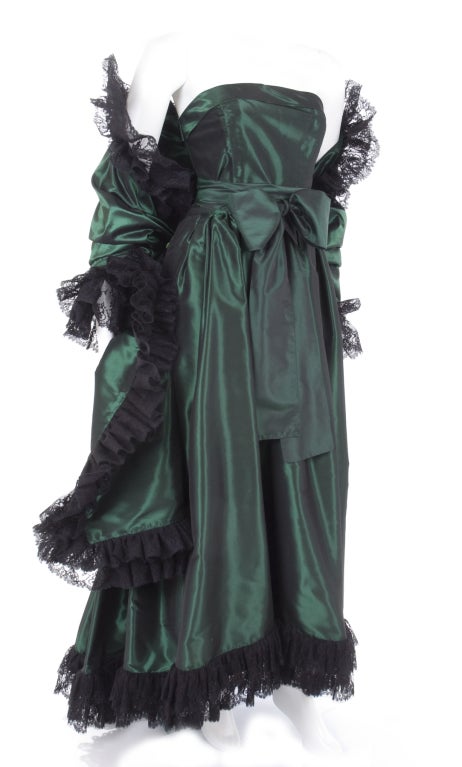 Women's Yves Saint Laurent Green Silk Taffeta Gown and Stole For Sale