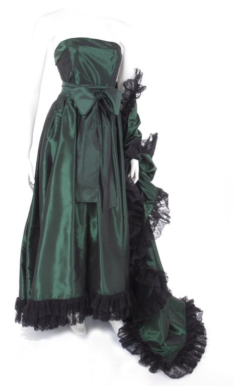 Yves Saint Laurent Green Silk Taffeta Gown and Stole For Sale 1