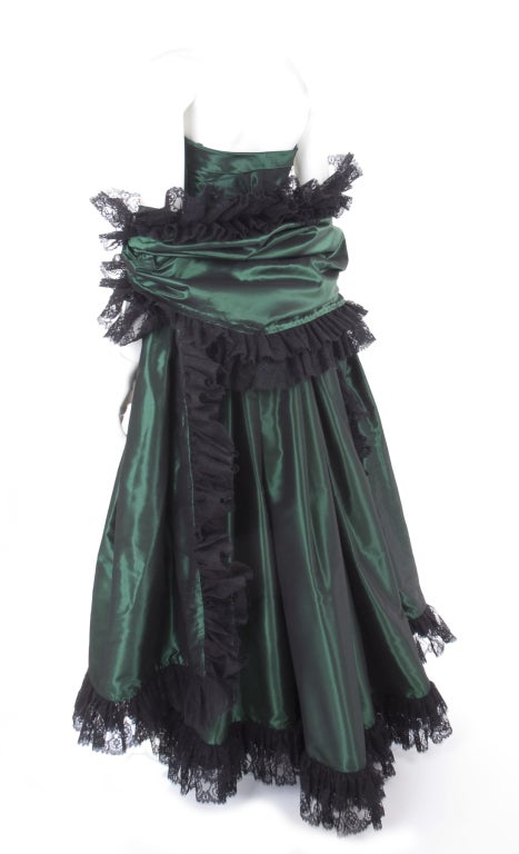 Yves Saint Laurent Green Silk Taffeta Gown and Stole For Sale 2