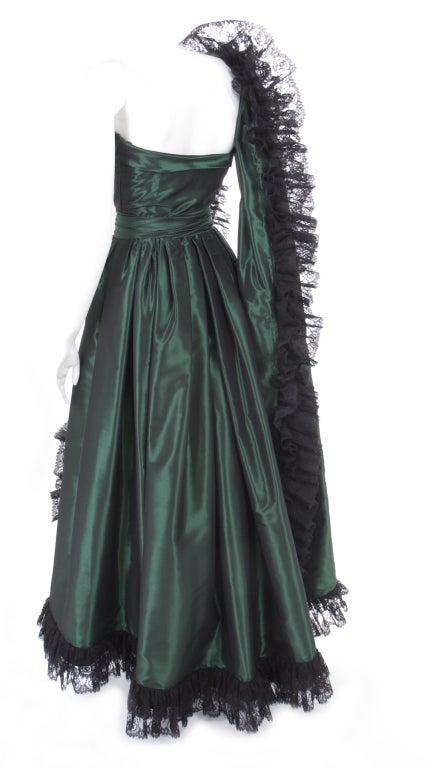 Yves Saint Laurent Green Silk Taffeta Gown and Stole For Sale 3