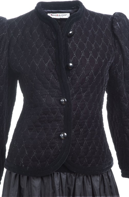 Black 1983 Yves Saint Laurent Velvet Jacket and Silk Skirt. For Sale