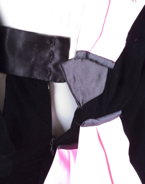 Yves Saint Laurent Black Velvet and Pink Satin Iconic Dress For Sale 4