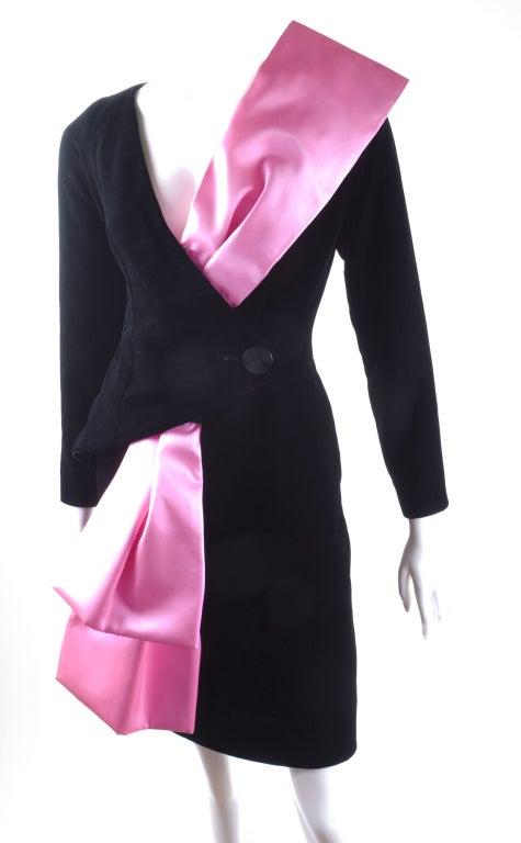 Women's Yves Saint Laurent Black Velvet and Pink Satin Iconic Dress For Sale
