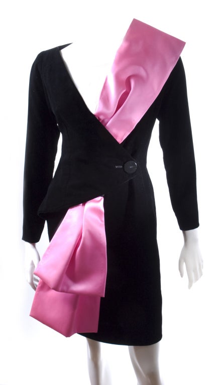 Yves Saint Laurent Black Velvet and Pink Satin Iconic Dress For Sale 1