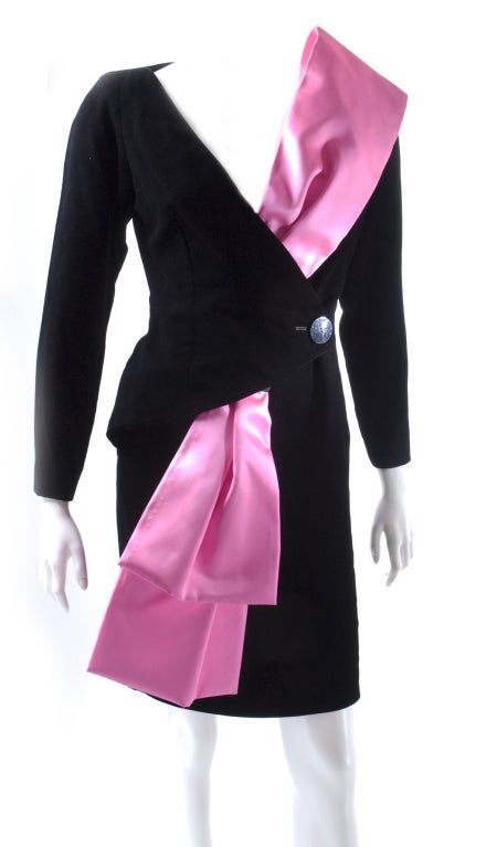 Yves Saint Laurent Black Velvet and Pink Satin Iconic Dress For Sale 2