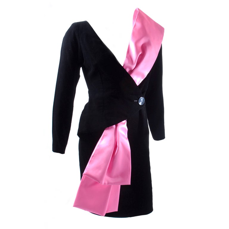 Yves Saint Laurent Black Velvet and Pink Satin Iconic Dress For Sale