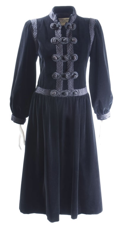 1976 Yves Saint Laurent Russian Black Velvet Coat.
Size 38 French

Measurements:
Length 45