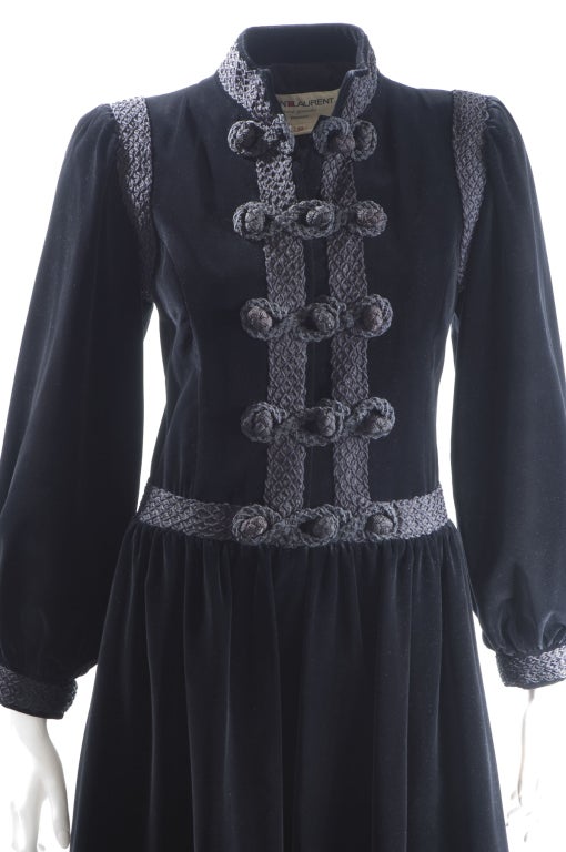 Black 1976 Yves Saint Laurent Russian Velvet Coat For Sale