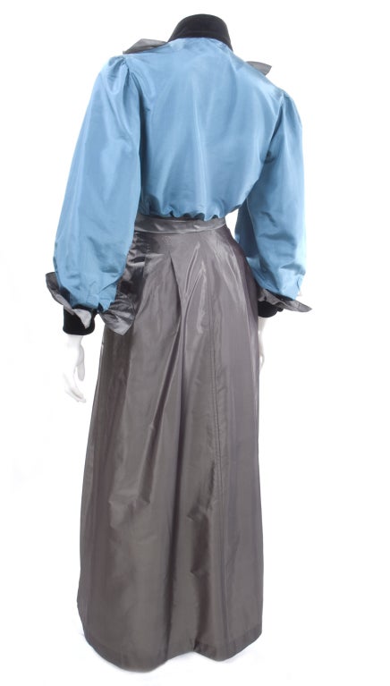 1982 Yves Saint Laurent Taffeta and Velvet 2 piece Gown For Sale 1