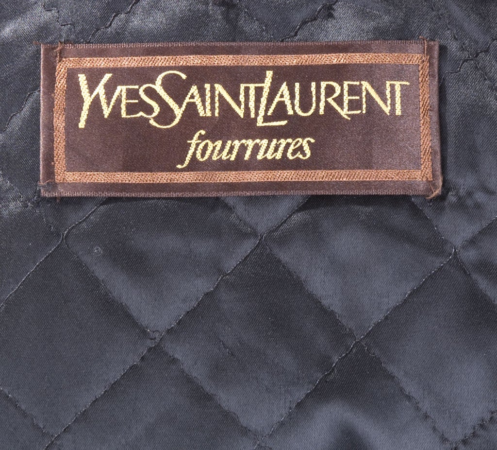 Vintage 90's Yves Saint Laurent Black Coat with Dyed Silver Fox For Sale 6
