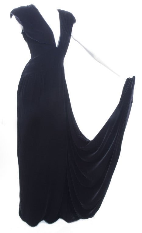 Women's 80's VALENTINO Velvet Evening Dress with Side Train For Sale