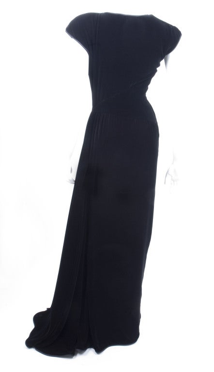 80's VALENTINO Velvet Evening Dress with Side Train For Sale 1