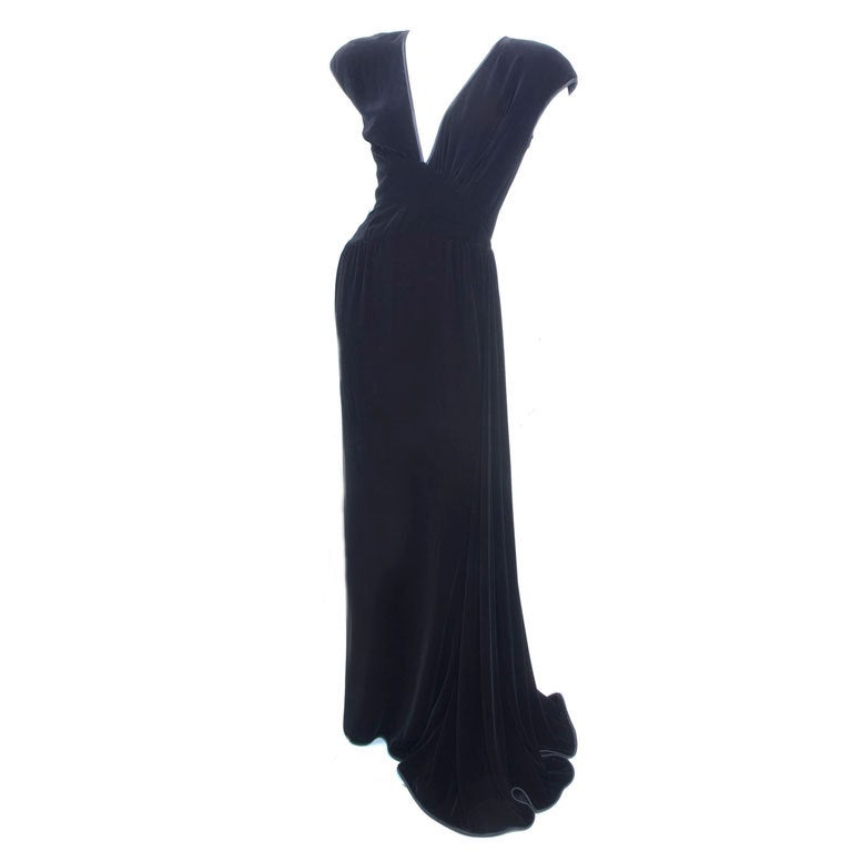 80's VALENTINO Velvet Evening Dress with Side Train For Sale