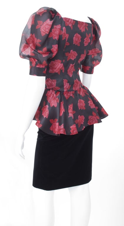 Women's Vintage 90's Yves Saint Laurent Silk Blouse and Velvet Skirt For Sale