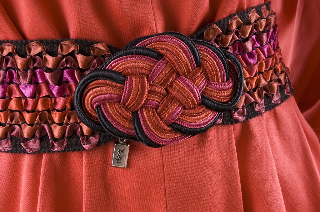 Women's Vintage 80's Yves Saint Laurent Red Cotton Dress with Belt For Sale