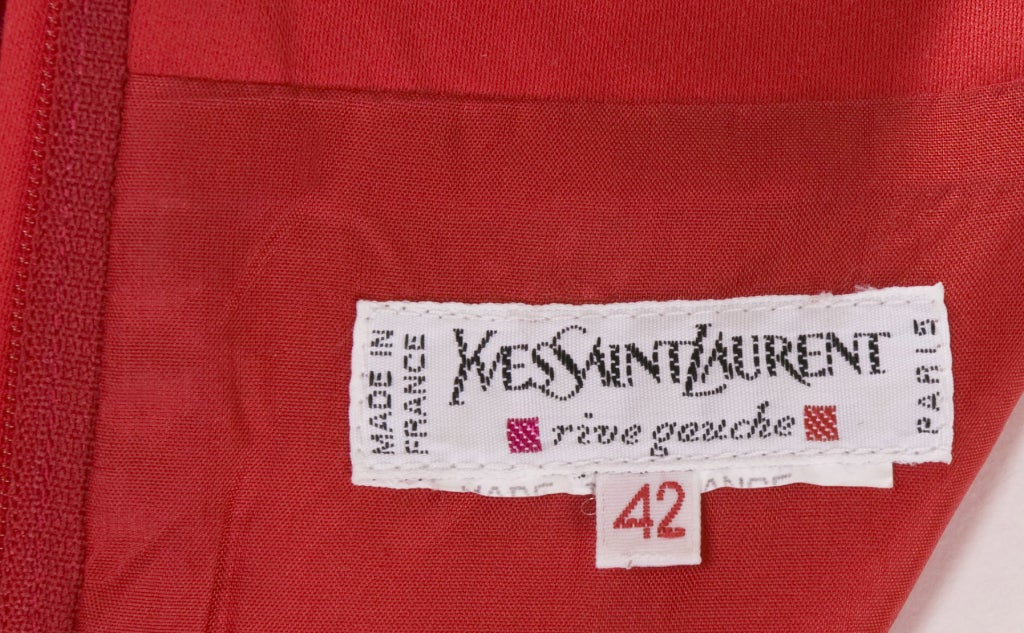 Vintage 80's Yves Saint Laurent Red Cotton Dress with Belt For Sale 2