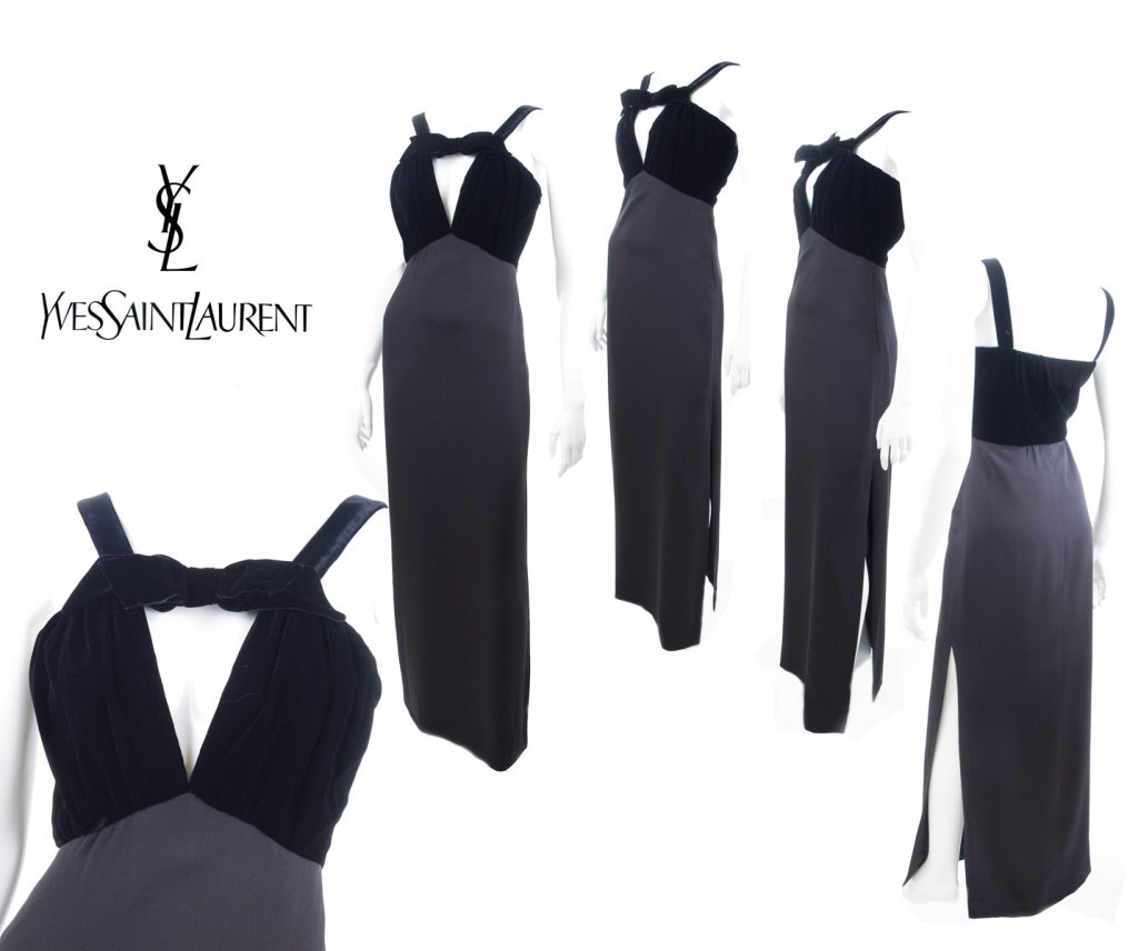 Yves Saint Laurent Velvet and Silk Gown.
Long slit at the left side.
Size 38 EU 

Measurements:
Length 61