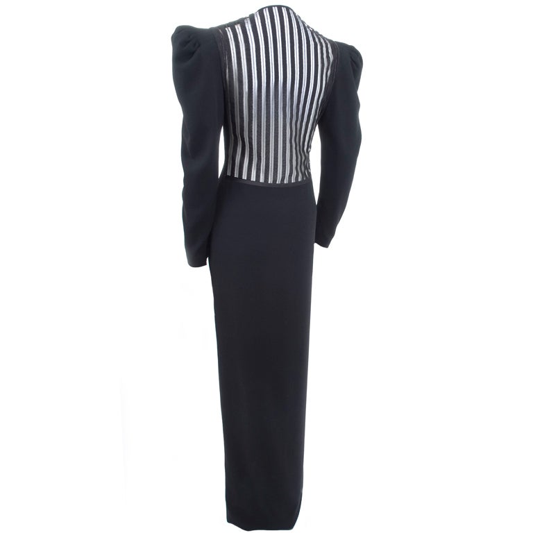 Vintage 80's James Galanos Black Evening Dress with Lace Back. For Sale