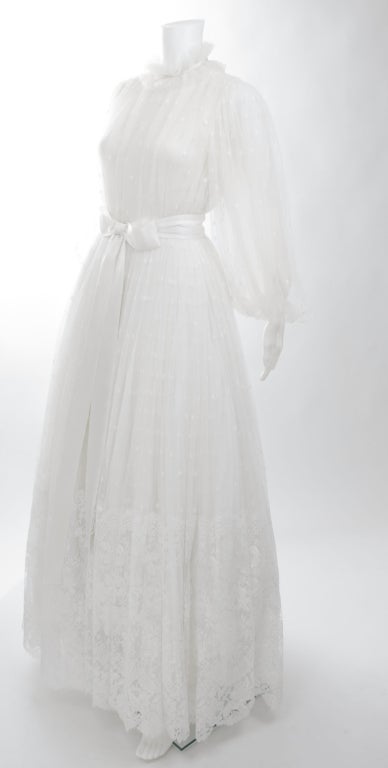 Gray Vintage 1970's Jean-Louis Scherrer Calais Lace Wedding Gown For Sale