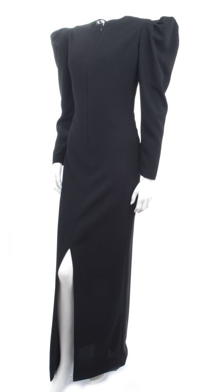 Vintage 80's James Galanos Black Evening Dress with Lace Back. For Sale 2