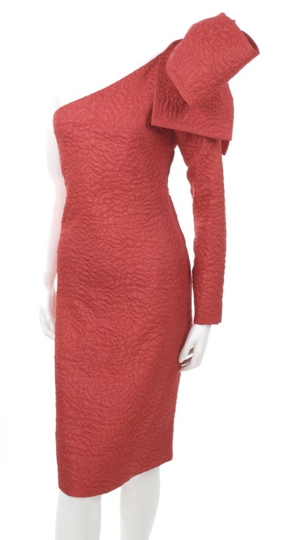 Red Yves Saint Laurent One Shoulder Dress