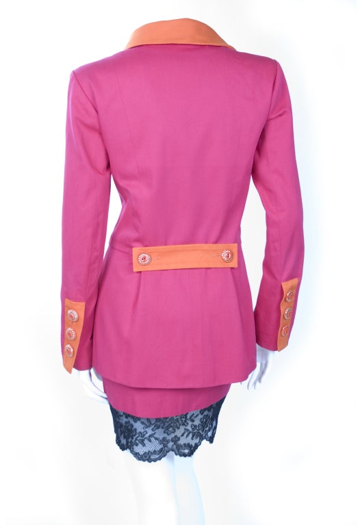 Vintage-Anzug von Yves Saint Laurent in Rosa und Orange, 1994, dokumentiert Damen im Angebot