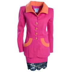 Costume vintage Yves Saint Laurent rose et orange documenté, 1994