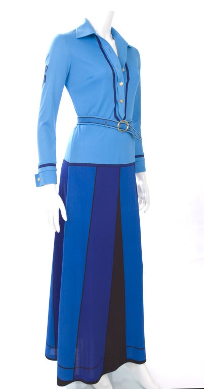 Blue 1970 Roberta Di Camerino Dress with Trompe l'oeil Print For Sale