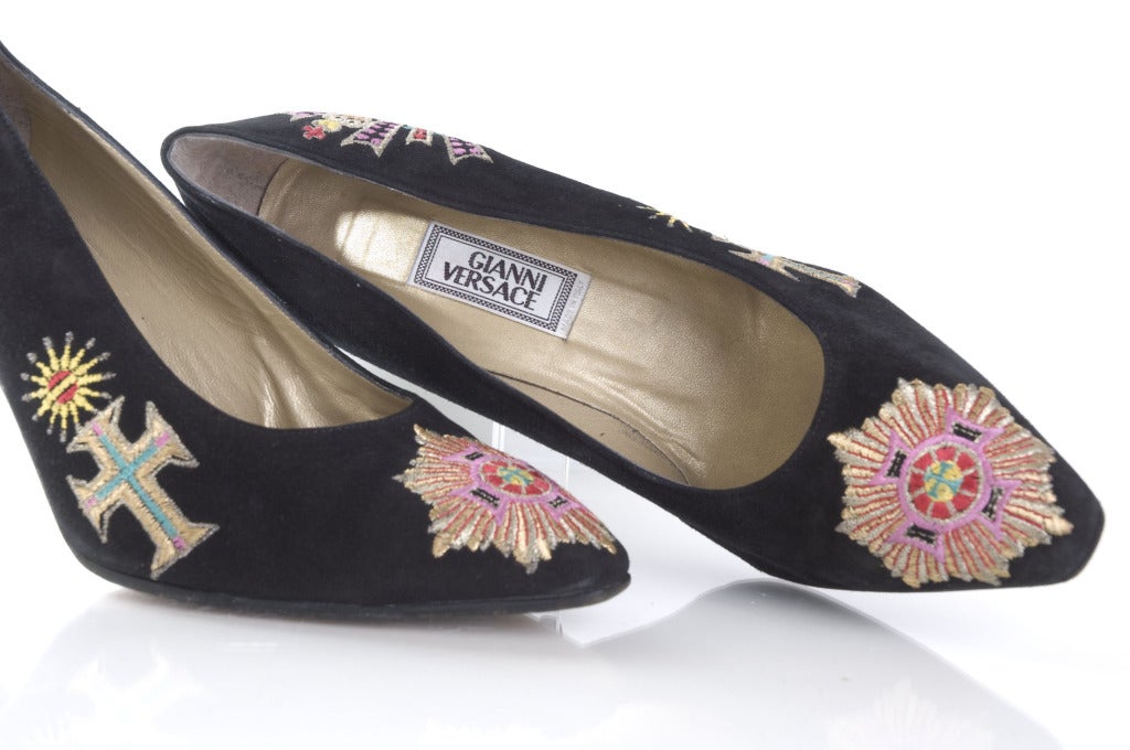Gianni Versace Black Suede Shoes with Embroidery 1
