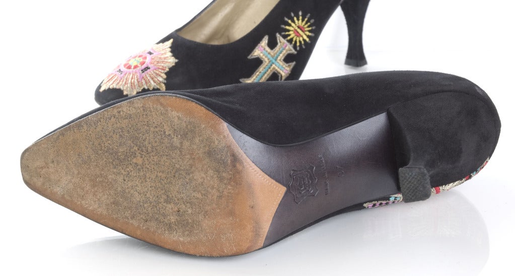 Gianni Versace Black Suede Shoes with Embroidery 2