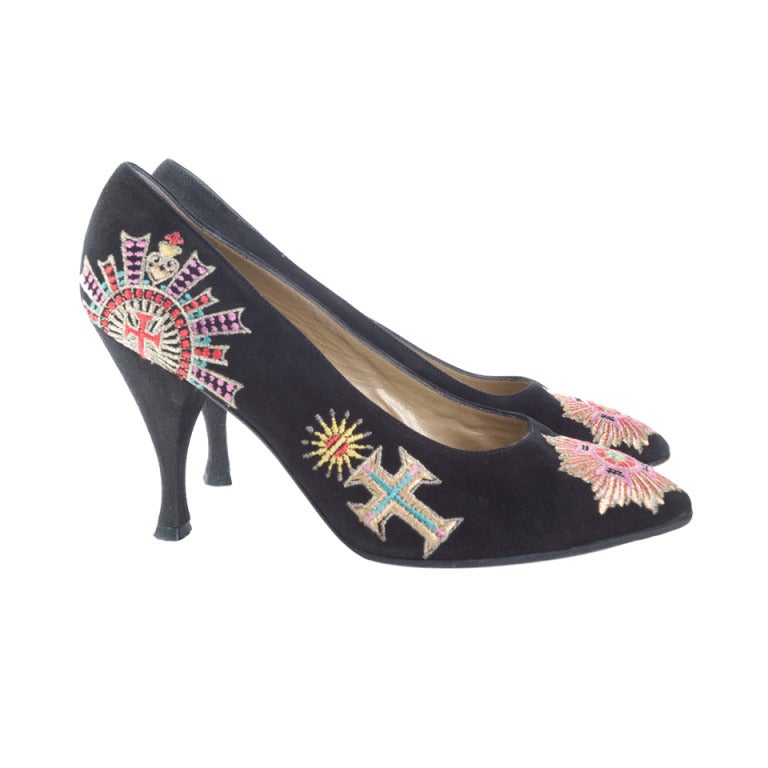 Gianni Versace Black Suede Shoes with Embroidery