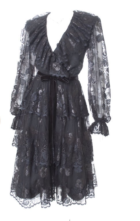 Women's Vintage Jean Louis Scherrer Boutique Black Lace Cocktail Dress For Sale